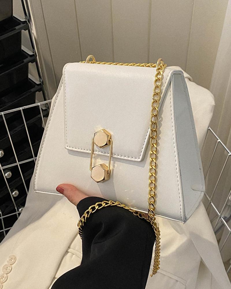 

Chain Strap Trapezoidal Flap Crossbody Bag, White