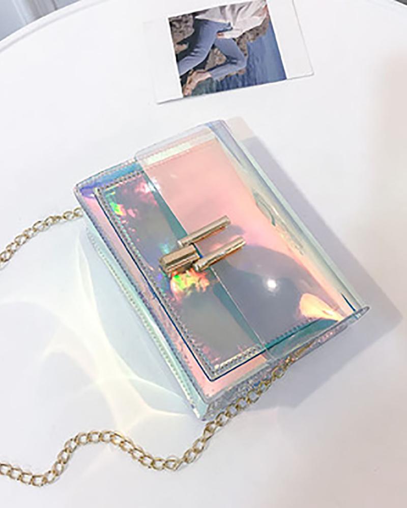 

Colorful Clear Chain Square Bag, Silver