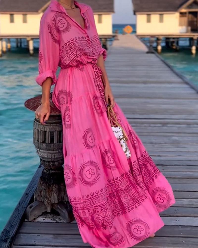 

Bronze Leopard Pattern Halter Shirt Dress Without Belt, Hot pink