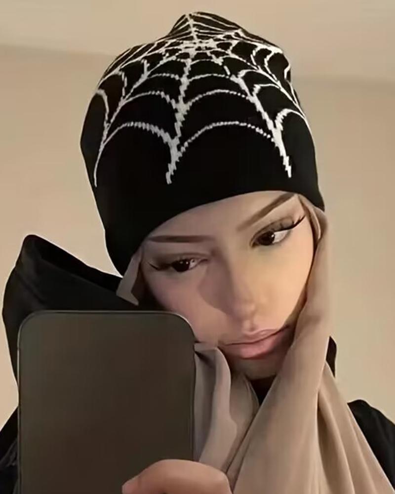 

Halloween Spider Web Winter Thermal Knit Hat, Black