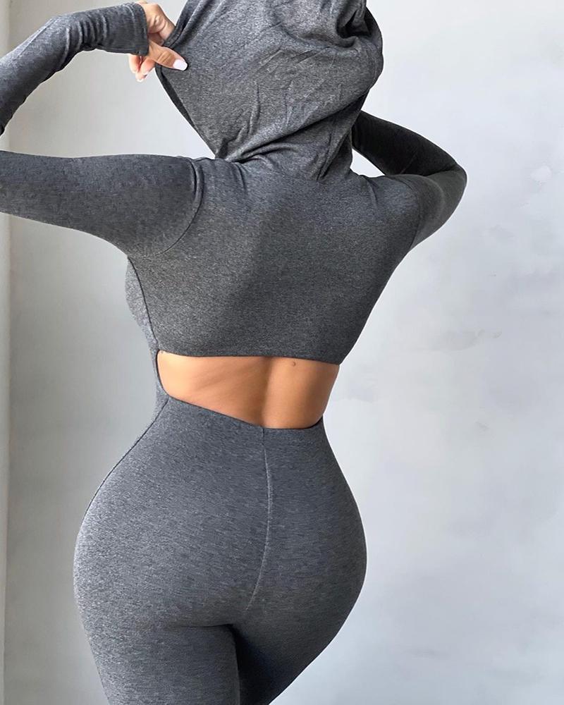 

Cutout Hooded Long Sleeve Jumpsuit, Dark grey