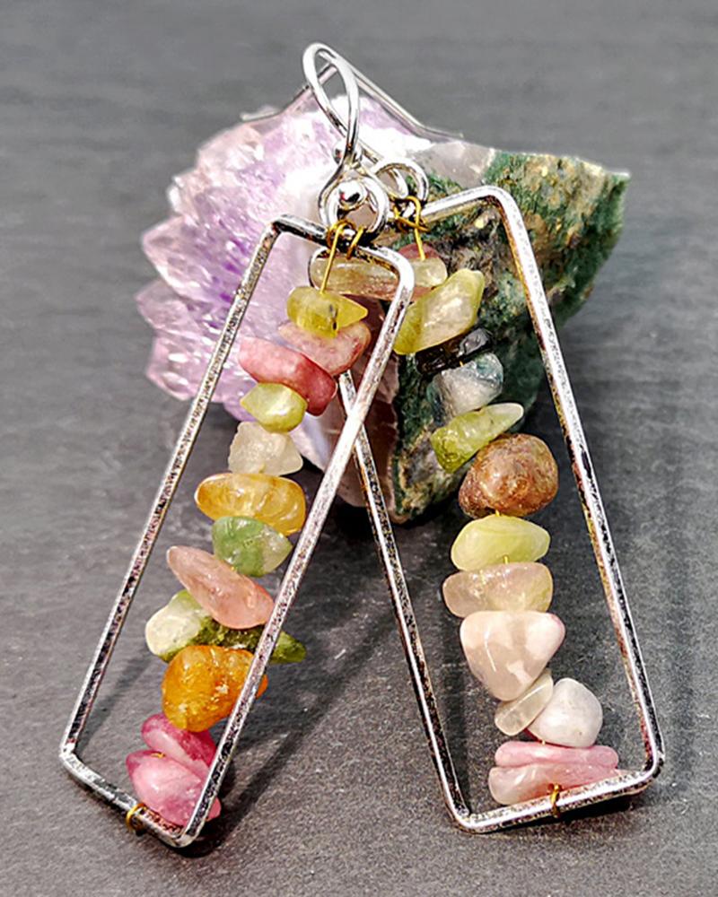 

1Pair Stackable Natural Stone Hollow Out Drop Earrings, Multicolor