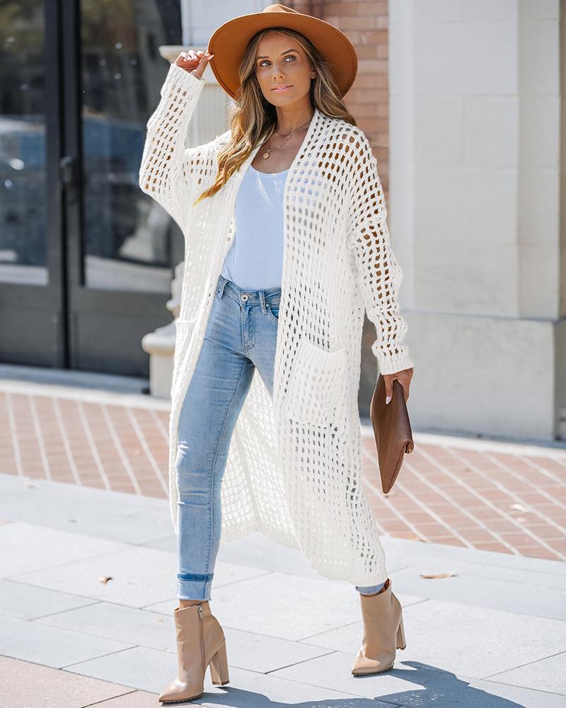 

Cardigan à manches longues ouvert sur le devant et creux, White