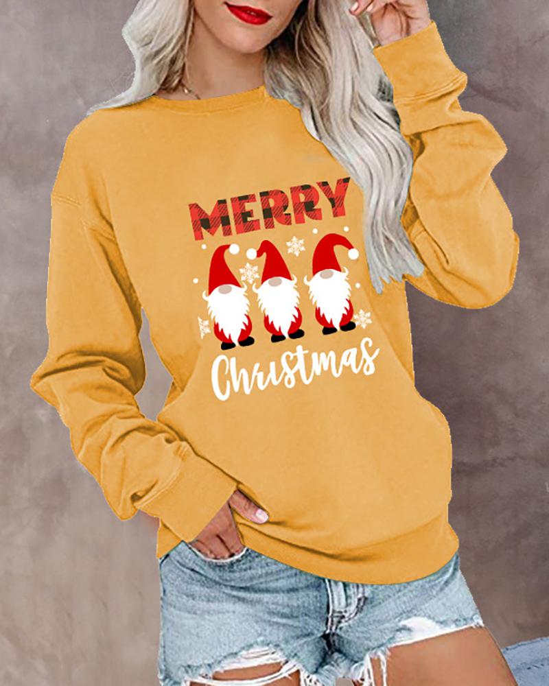 

Christmas Long Sleeve Santa & Letter Print Top, Yellow