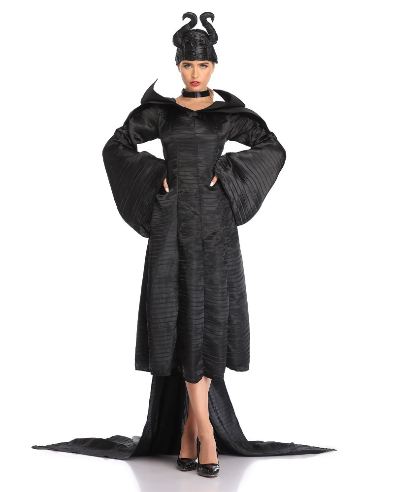 

Halloween Maleficent Cosplay Ball Party Evil Mistress Villain Costume Witch Queen Dress, Black