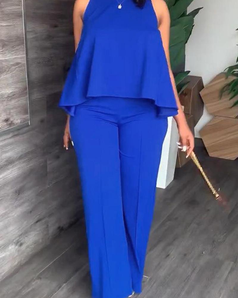 

Plus Size Sleeveless Tank & Straight Leg Pants Set, Blue