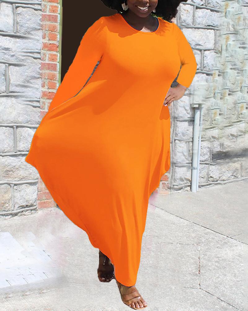

Plus Size Long Sleeve Pocket Detail Draped Maxi Dress, Orange