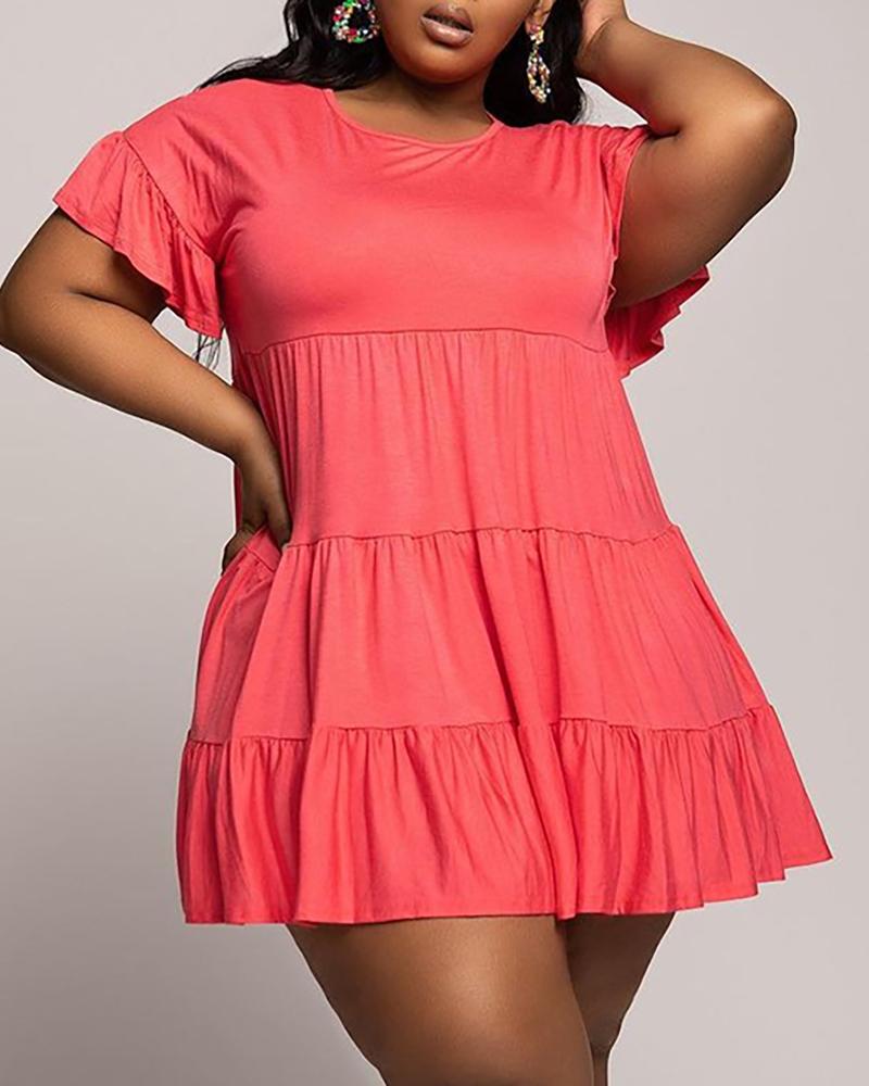 

Plain Short Sleeve Casual Dress, Pink