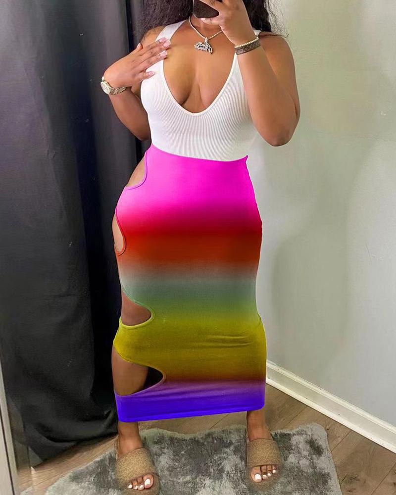 

Colorblock Cutout Side Plunge Maxi Dress, Wine red