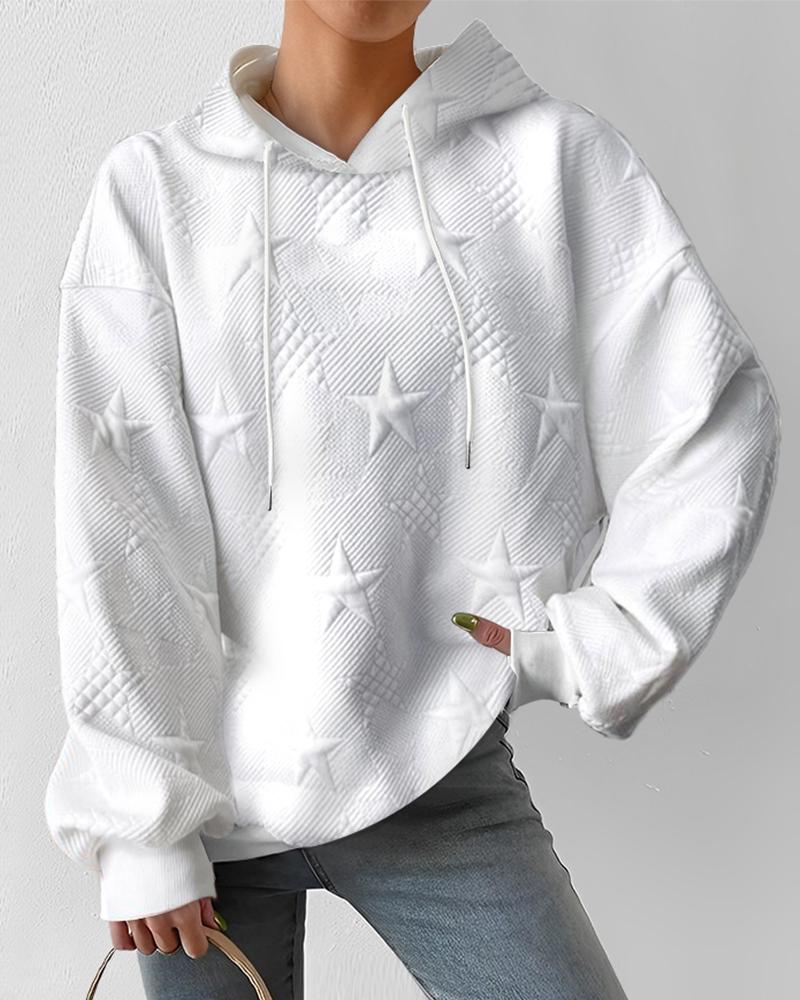 

Star Textured Casual Hooded Sweatshirt, White