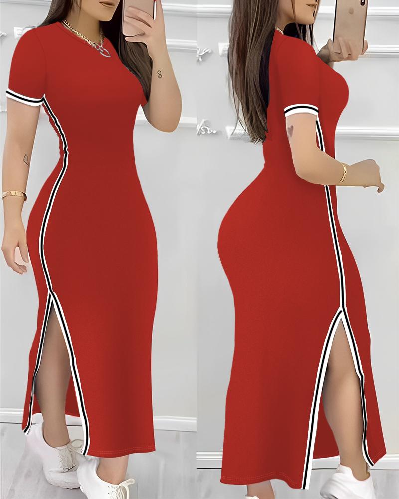 

Robe décontractée rayée à fente haute, Red