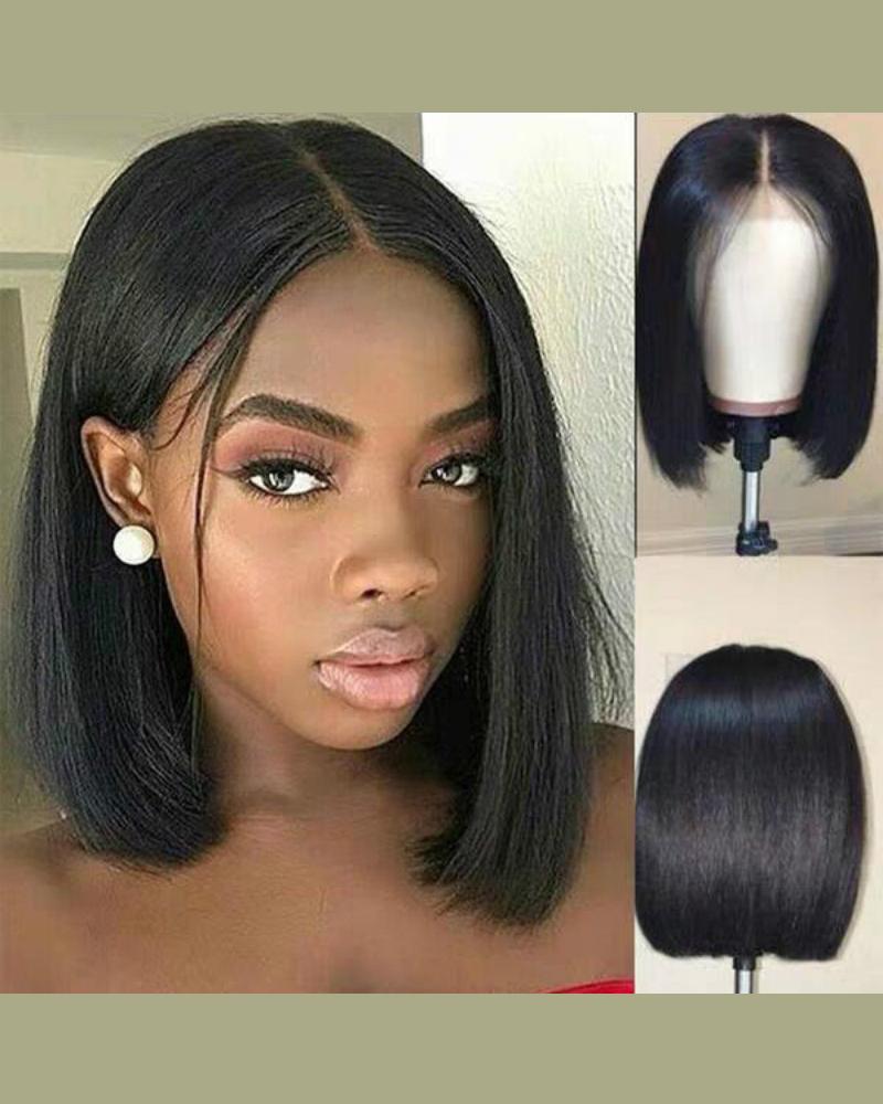 

Middle Part Short Straight Black Synthetic Bob Hair Wig