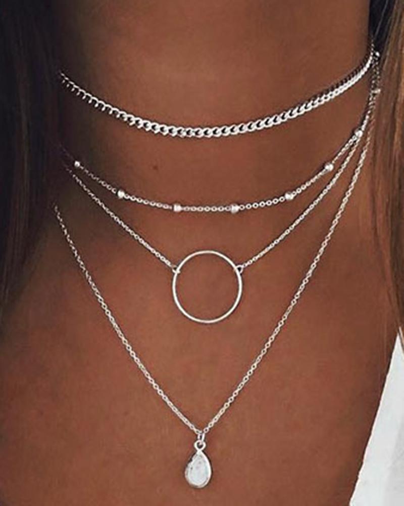 

1pcs Multi-layered Hollow Out Water Drop Pendant Necklace, Silver