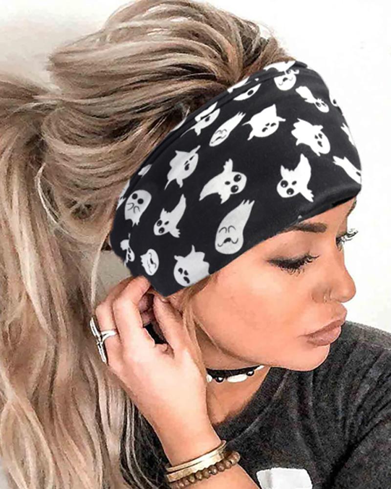 

Halloween Skeleton Hands Skull Pumpkin Ghost Print Yoga Sports Wide Headband, Style2