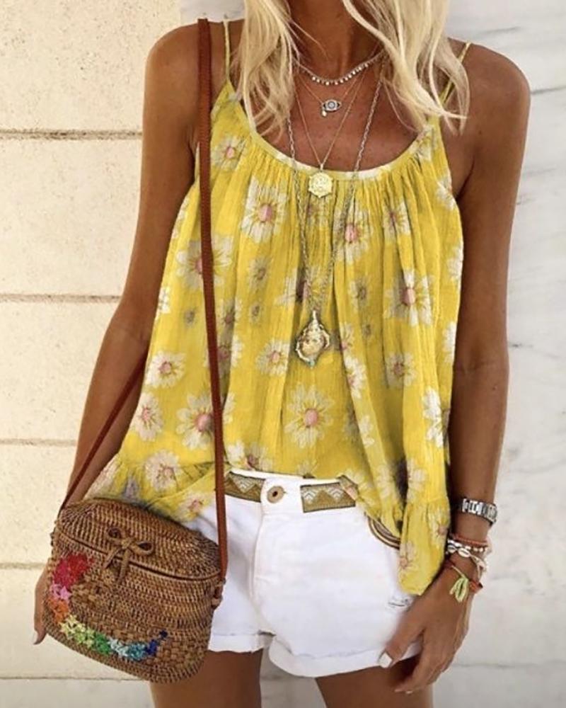 

Daisy Print Spaghetti Strap Casual Top, Yellow