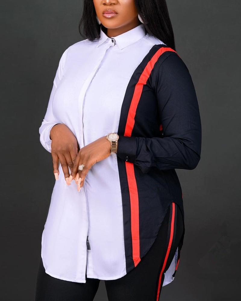

Colorblock Figure Print Button Down Shirt, White