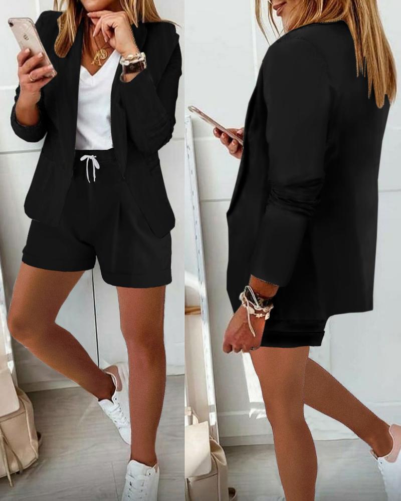 

Long Sleeve Blazer Coat & High Waist Shorts Set, Black