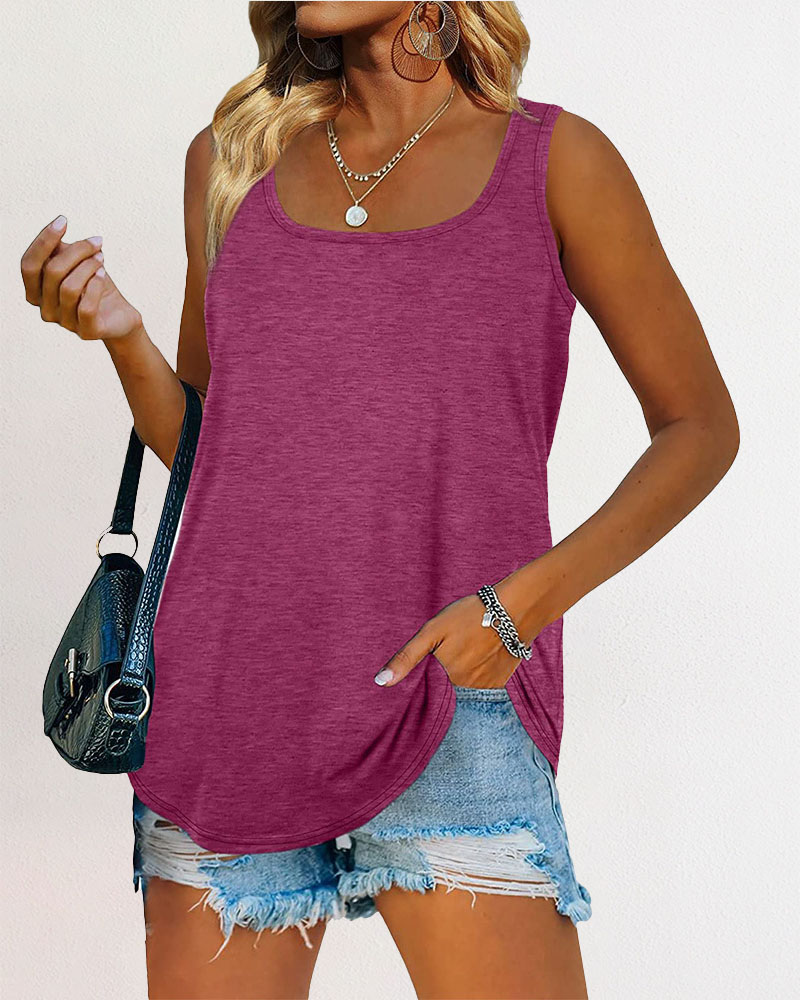 

Plain U-Neck Casual Tank Top, Purple