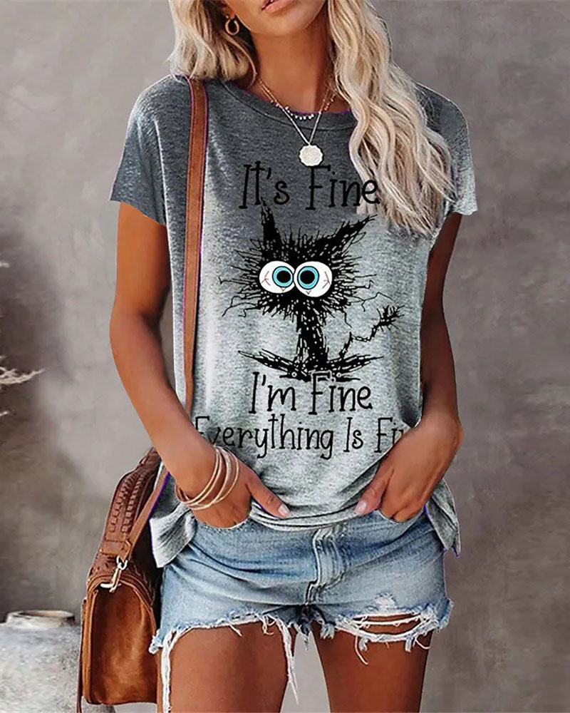 

Animal Letter Print Casual T-shirt, Gray