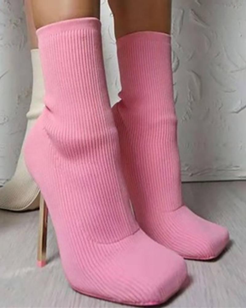 

Square Toe Knit Stiletto Heel Boots, Pink