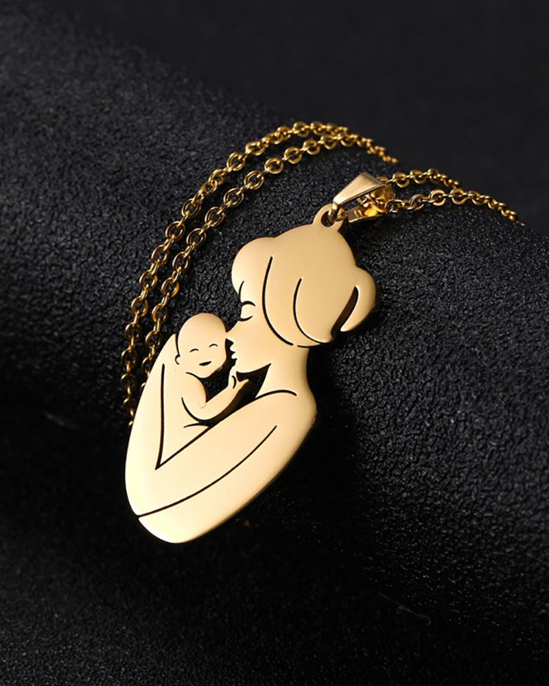 

Mother's Day Graphic Pattern Mother & Baby Chain Pendant Necklace, Gold
