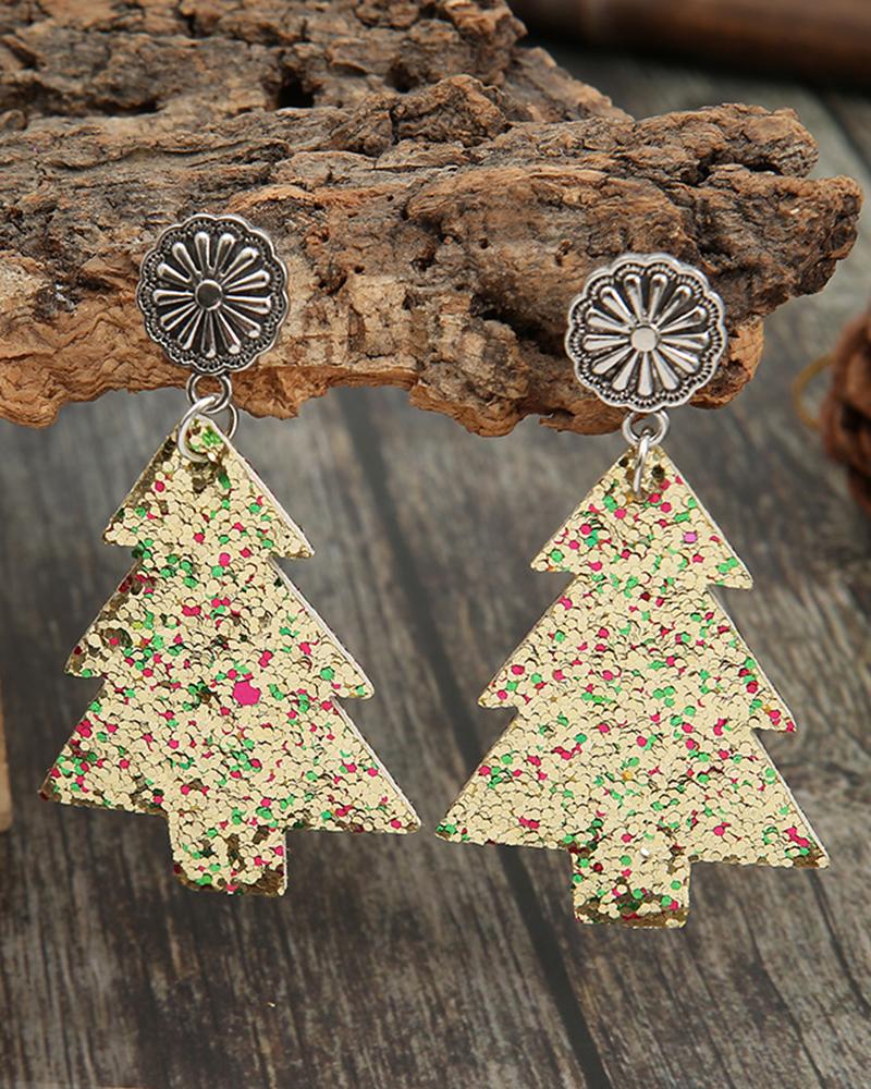 

1Pair Christmas Sequin Tree Shaped Drop Earrings, Gold