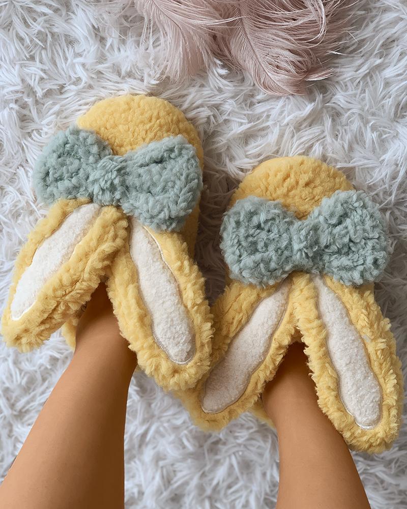 

Bowknot Decor Rabbit Ear Design Fluffy Slipper, Yellow