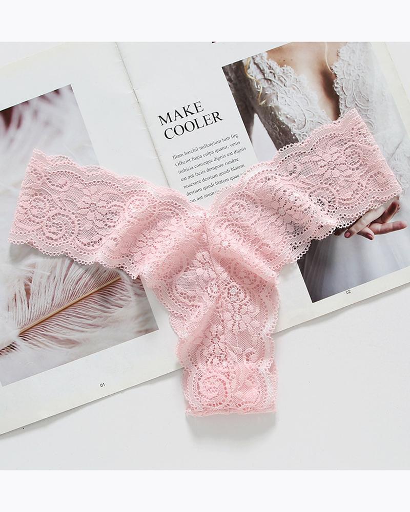

Lace Low Waist Skinny Thong Panties, Pink