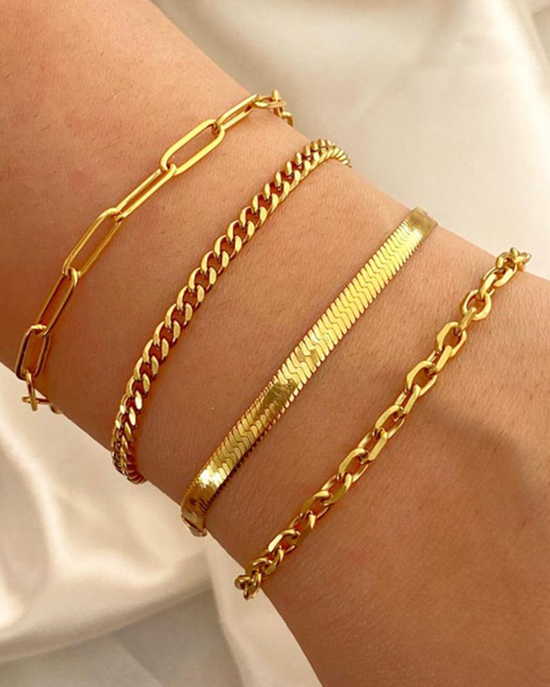 

4pcs Hollow Out Simple Multi-Layered Herringbone Bracelets Set, Gold