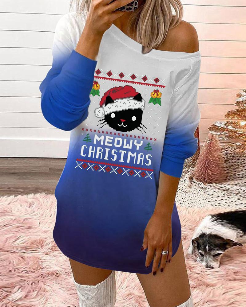 

Christmas Letter Elk Print Long Sleeve Sweatshirt Dress, Style3