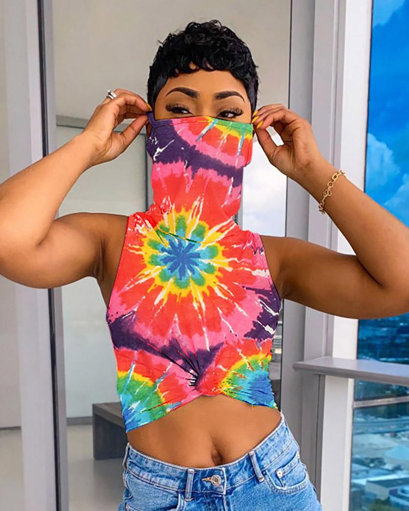 

Tie Dye Print Tank Top With Bandana, Red