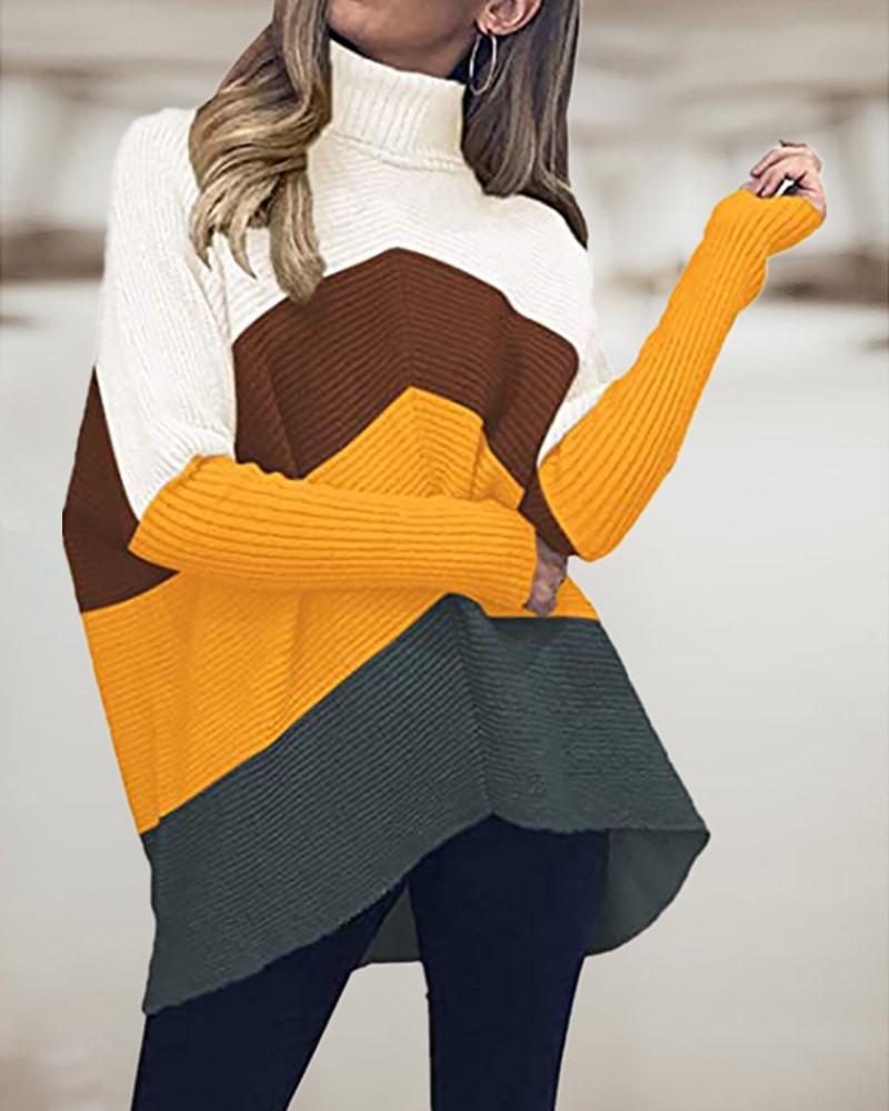 

Chevron Pattern Colorblock Batwing Sleeve Sweater, Yellow