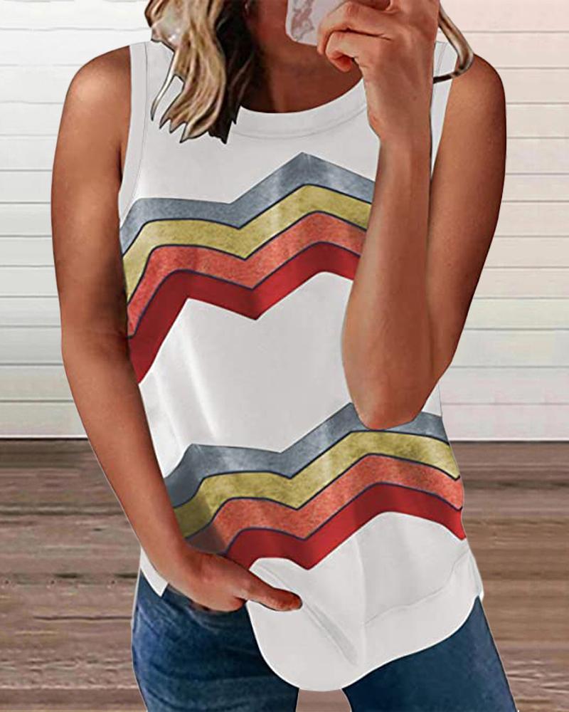 

Contrast Chevron Print Summer Casual Tank Top, White