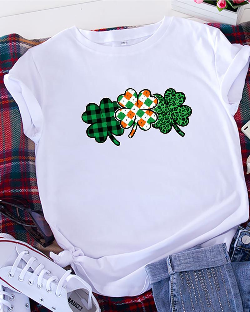 

Clover Print Casual T-shirt, White
