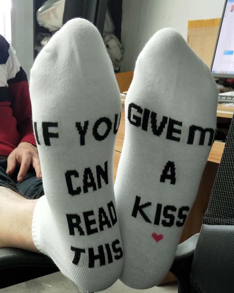 

1Pair Letter Coffee Print Socks, White