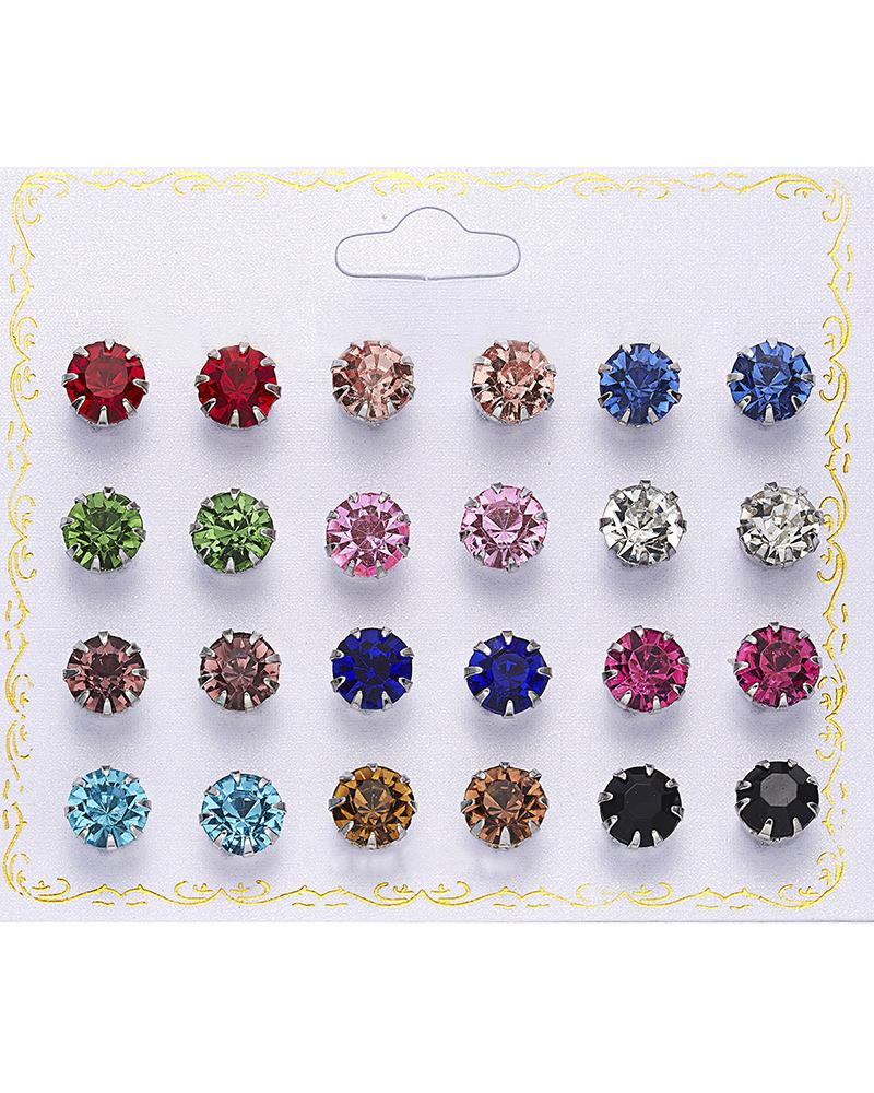 

12Pairs Minimalist Crystal Stone Geometric Stud Earrings Set, Style5