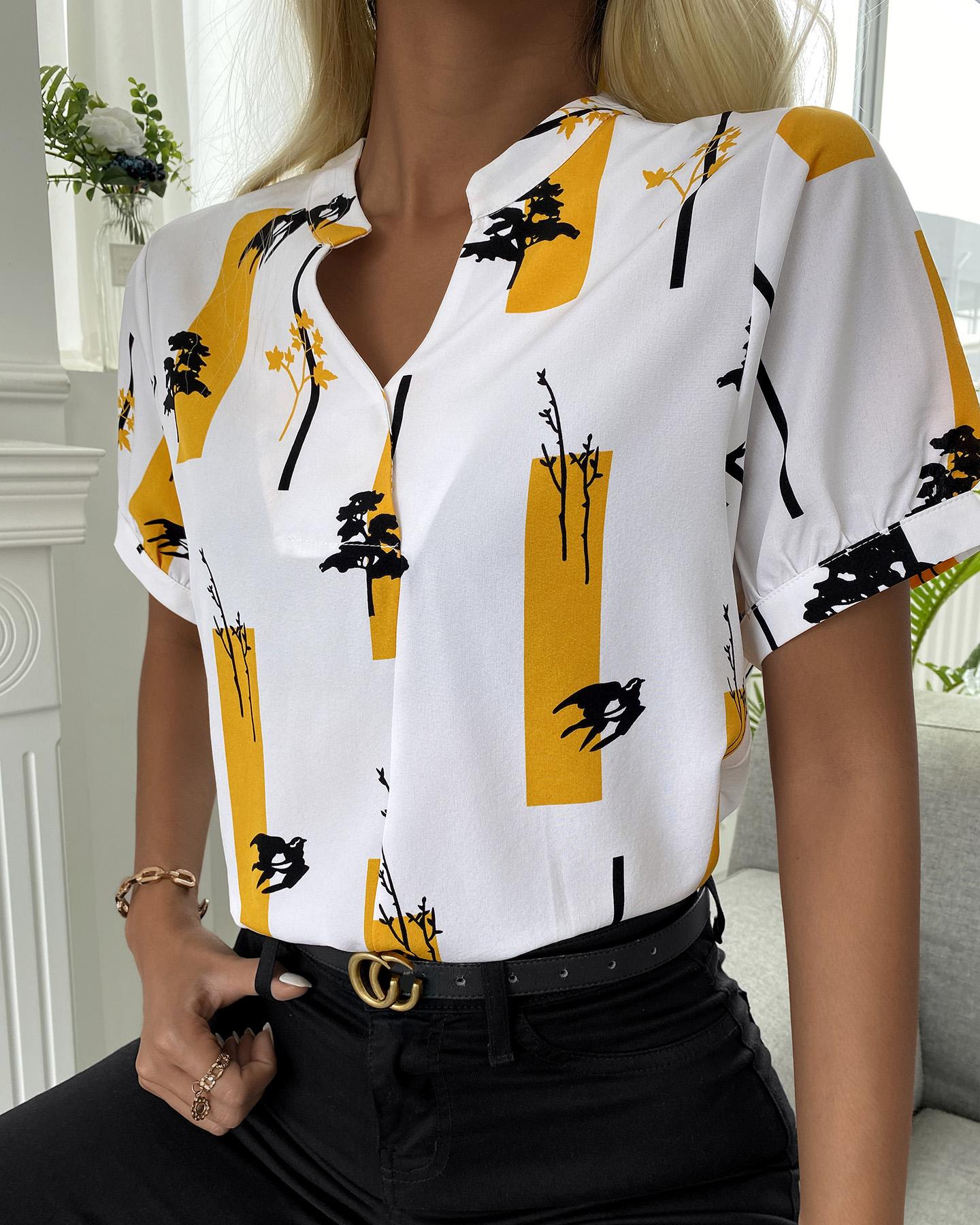 

Colorblock Short Sleeve Casual Top, White