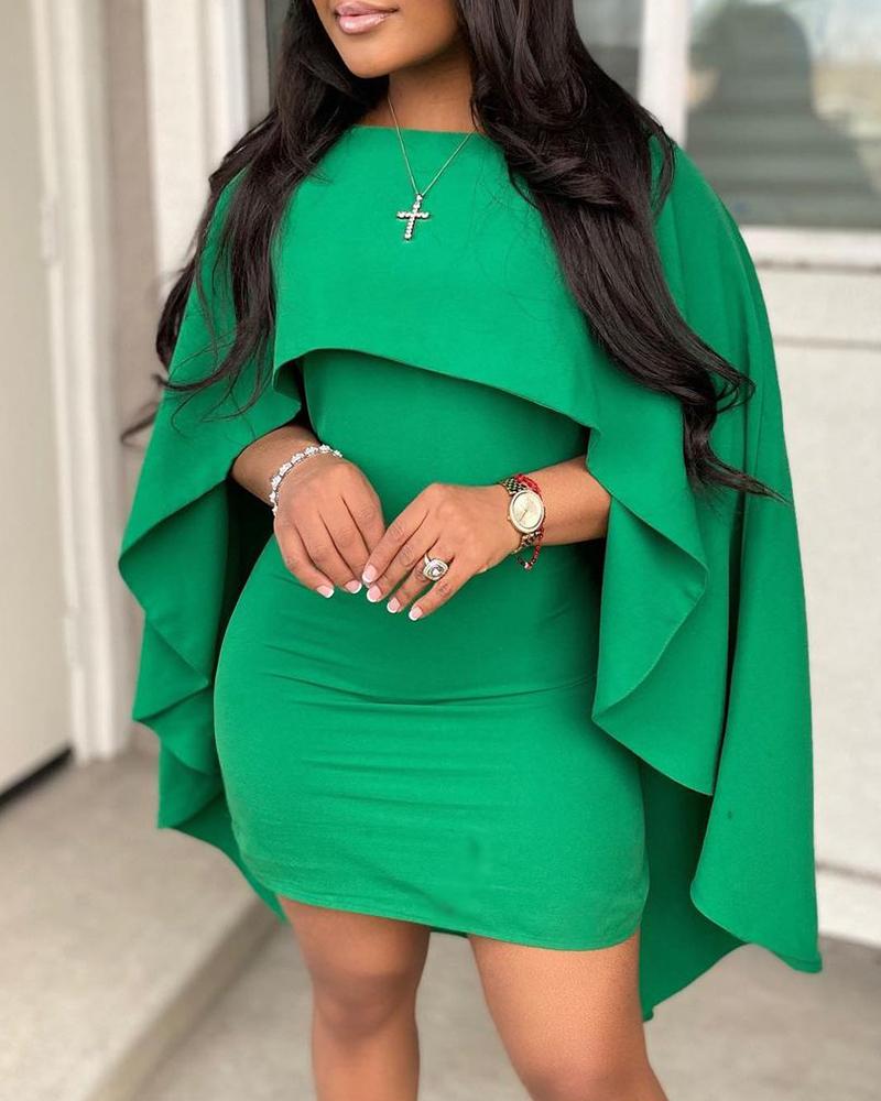 

Plain Cape Sleeve Bodycon Dress, Green