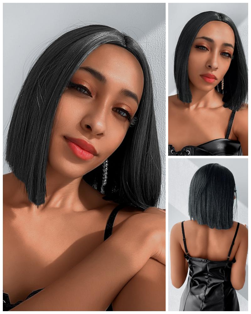 

Synthetic Hair Wig Bob Asymmetrical Style Straight Black Hair Wig