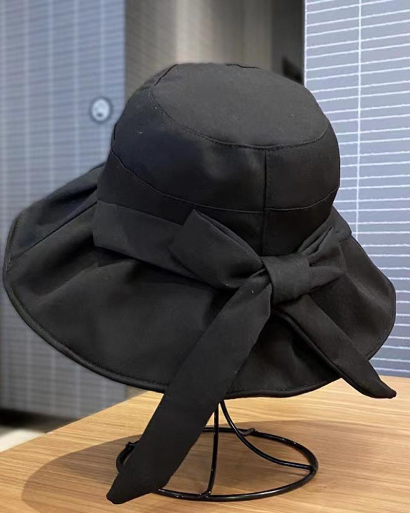 

Bowknot Design Wide Brim Sun Bucket Hat, Black