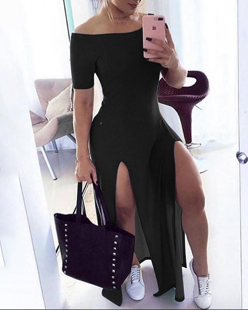 

Off Shoulder High Slit Maxi Dress, Black