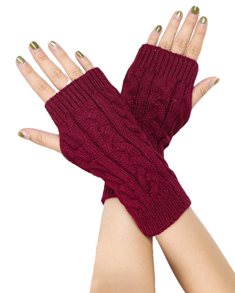 

1Pair Cable Knit Fingerless Gloves, Wine red