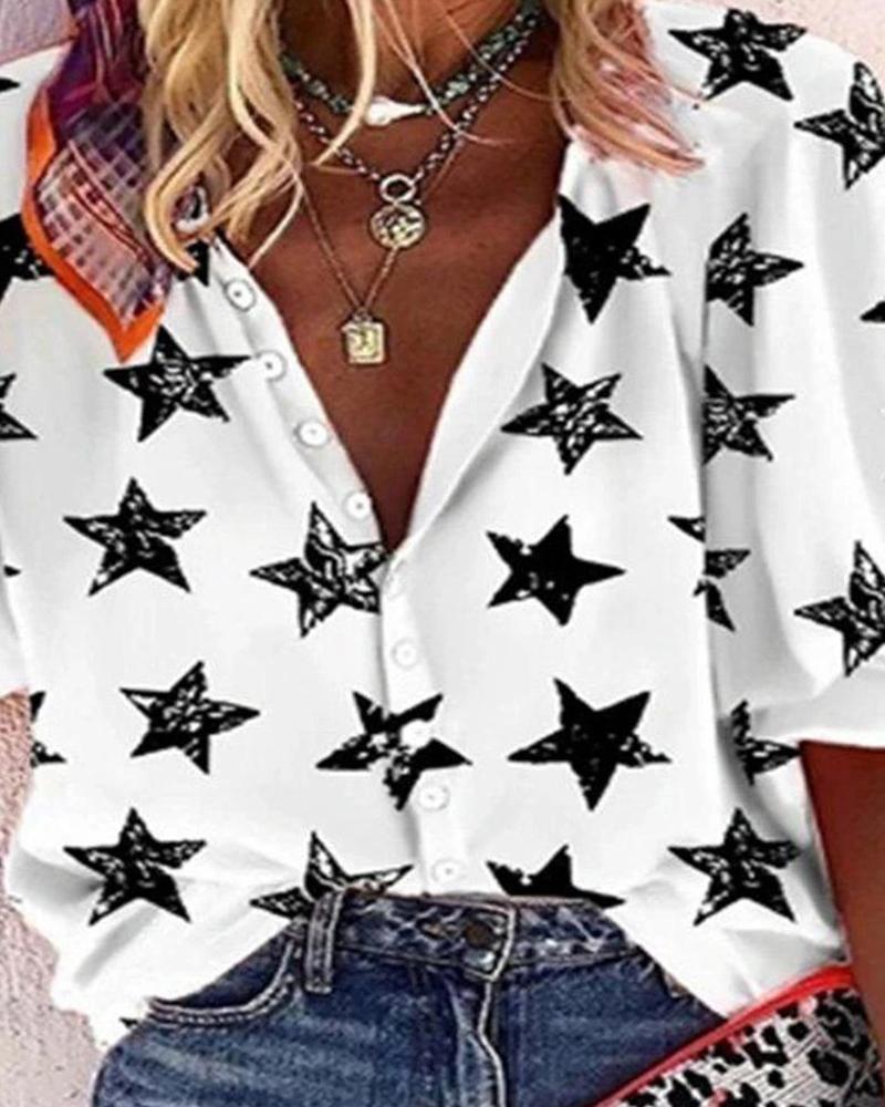 

Star Print Long Sleeve Shirt, White