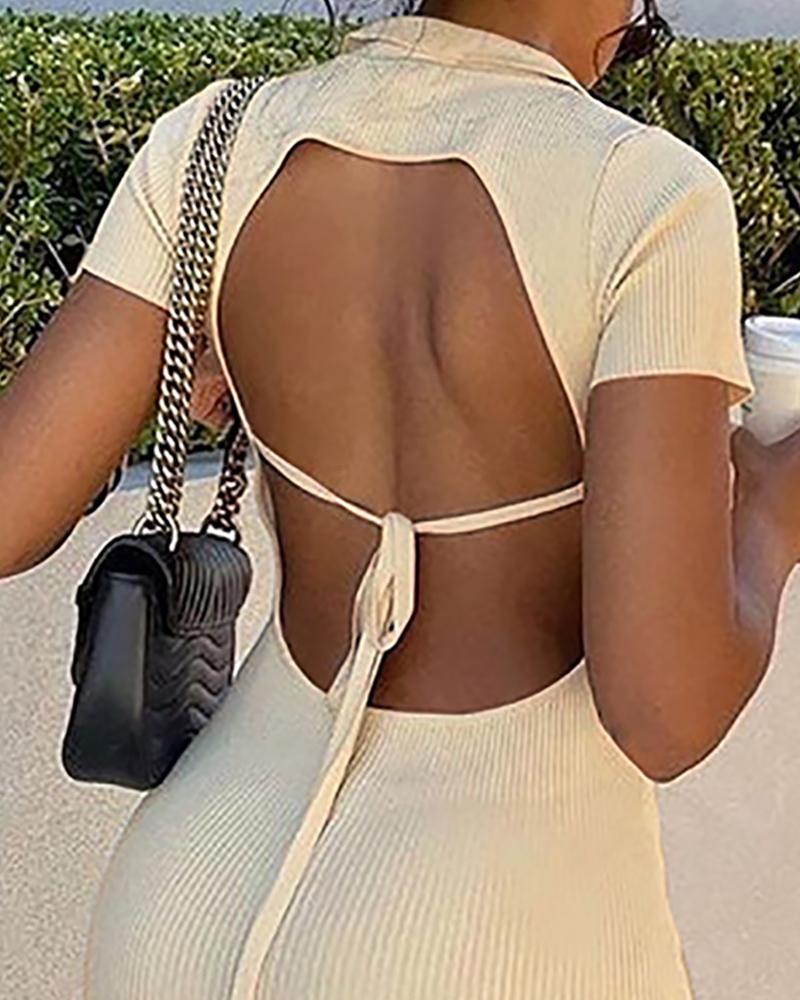 

Backless Tied Detail Slit Bodycon Dresss, Khaki