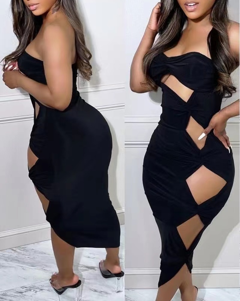

Twist Cutout Bandeau Bodycon Dress, Black