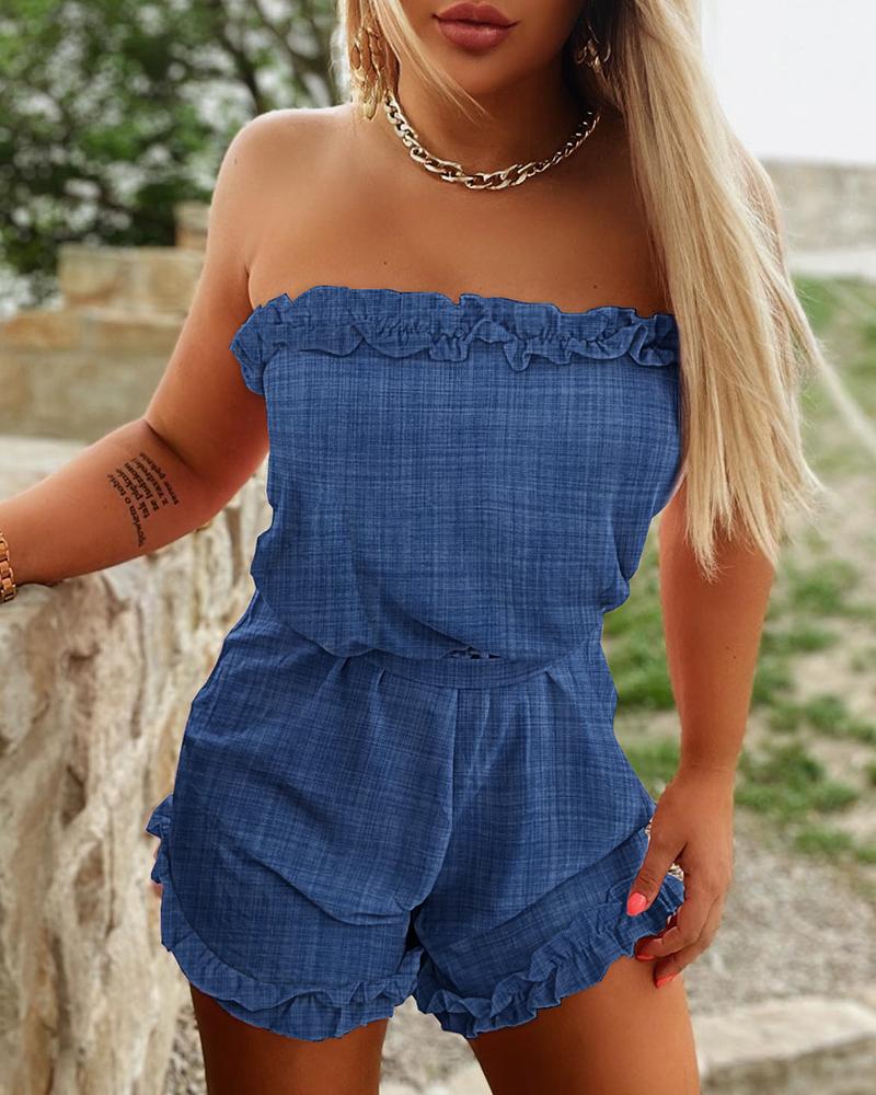 

Frill Hem Bandeau Tied Detail Romper, Blue