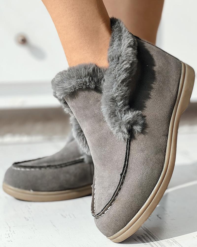 

Fuzzy Trim Lined Ankle Snow Boots, Gray