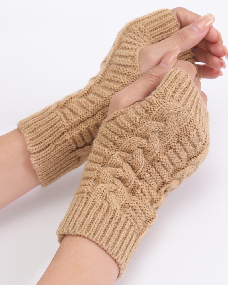 

1Pair Warm Cable Knit Fingerless Gloves, Yellow