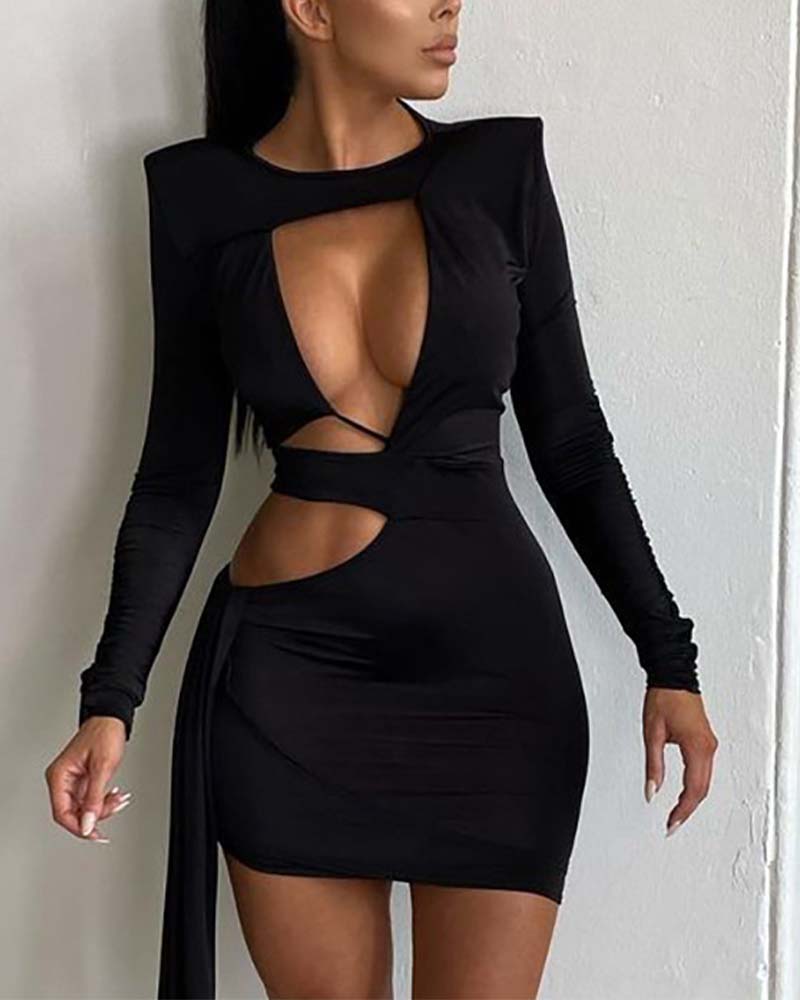

Cut Out Long Sleeve Bodycon Dress, Black