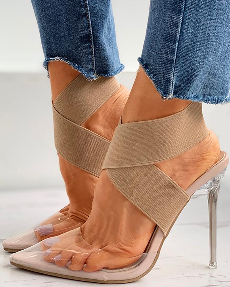 

Pointed Toe Transparent Strap Stiletto Heel, Apricot